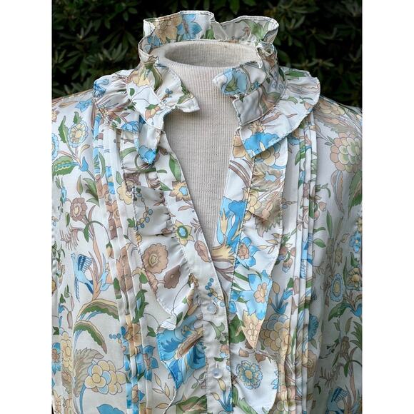 Talbots M Dressy Sleeveless Ruffled Floral Cottage Med Blouse - Picture 1 of 9